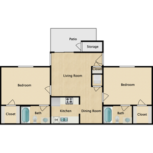 1B - Two Bedroom / One Bath - 847 Sq.Ft.*