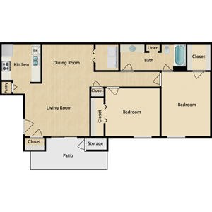 2B - Two Bedroom / One Bath - 918 Sq.Ft.*