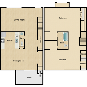 4B - Two Bedroom / One and Half Bath / Townhome - 1134 Sq.Ft.*